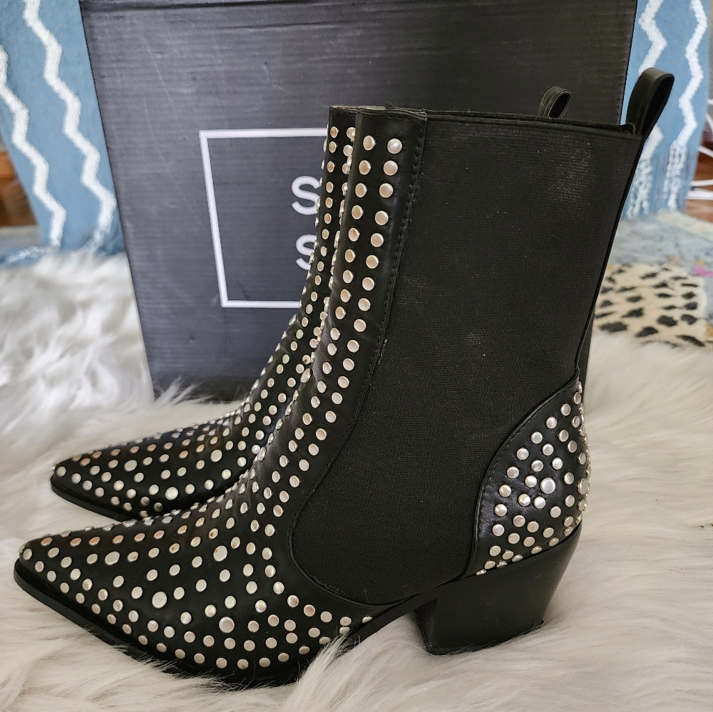 Studded Heeled Chelsea Sock Bootie